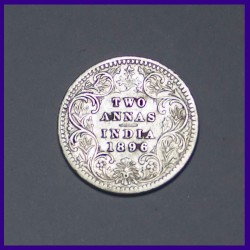 1896, Two Annas Victoria Empress British India Silver Coin