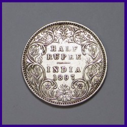 1897 Victoria Empress Half Rupee - Silver Coin - British India