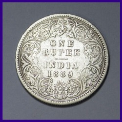 1889 "B" Incuse One Rupee Victoria Empress Silver Coin British India