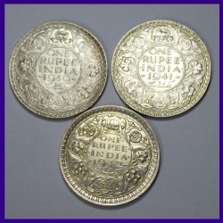 1940, 1941, & 1942 Set of 3 Different Years One Rupee George VI King British India Silver Coins