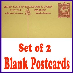 Set of 2 Blank Antique Post Cards United State of Travancore & Cochin
