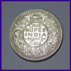 1940 One Rupee George VI King, British India Silver Coin