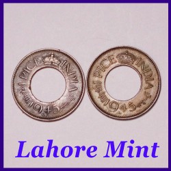 1945 Set of 2 Lahore Mint One Pice Bronze Coin