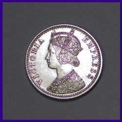 1887 Quarter (1/4) Rupee, XF Condition Victoria Empress, British India Silver Coin