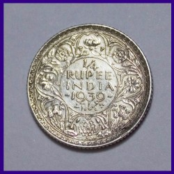 1939 Quarter (1/4) Rupee George VI King British India Silver Coin