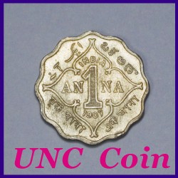 UNC 1907 One Anna Edward VII British India Coin