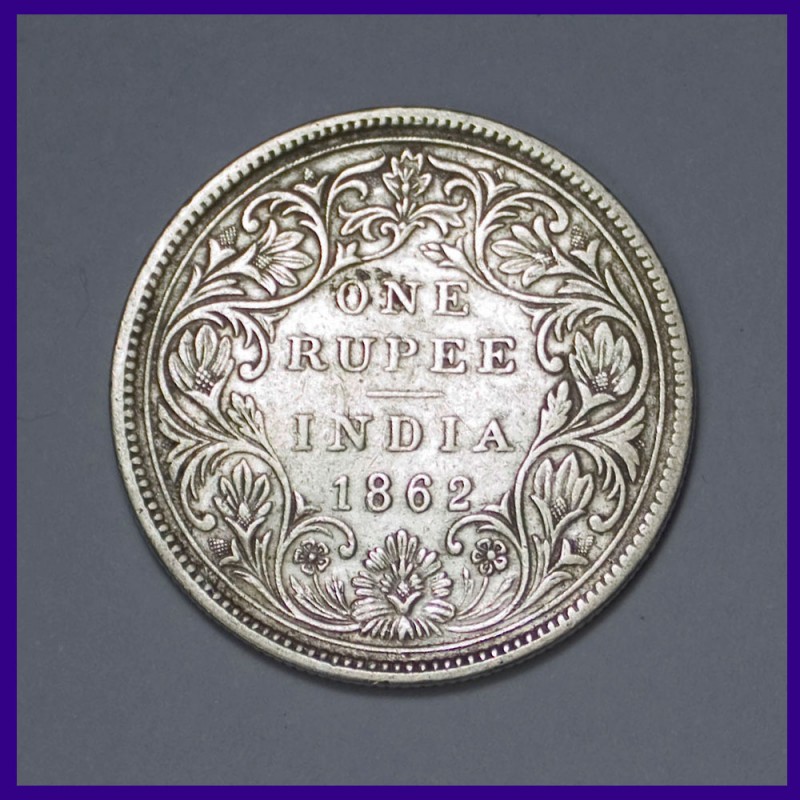 1862 One Rupee 0/0 No Dot Victoria Queen Silver Coin - British India