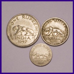 1947 Set of 3 Different George VI Coins - One Rupee, Half Rupee, Quarter Rupee