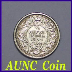1934 Quarter Rupee George V Silver Coin British India
