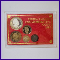 1985 Indira Gandhi Proof Set of 4 Coins In Original Packing
