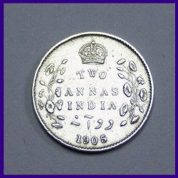 1905 Two Annas Silver Coin Edward VII King British India