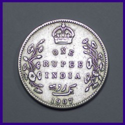 1907 One Rupee Edward VII Silver Coin British India