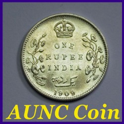 1909 One Rupee Calcutta Mint, Edward VII King, British India Silver Coin