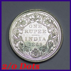 1862 B/II 2/0 Dots One Rupee Victoria Queen Silver Coin