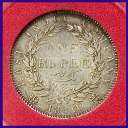 1840 Certified 1 Rupee CL Victoria Queen Silver Coin East India Company