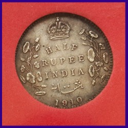 1910 Half Rupee Certified Calcutta Mint, Edward VII King, British India Silver Coin