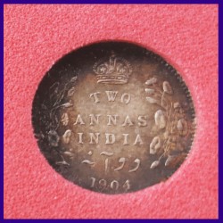 1904 Certified Two Annas, Edward VII King, British India Silver Coin