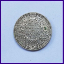 1945 Bombay Mint Half (1/2) Rupee Silver Coin George VI - British India