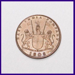 AUNC 1808 X Cash / 10 Cash Madras Presidency East India Company Copper Coin