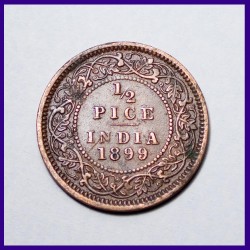 1899 Half (1/2) Pice Victoria Empress British India Coin