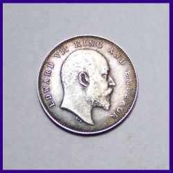 1905 Ghost Error Two Annas Silver Coin, Edward VII King, British India