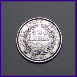 UNC 1841 Victoria Queen Two Anna Divided Legends - Silver Coin - East India Company