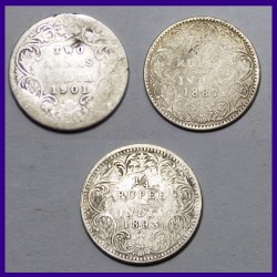Set Of 3 Victoria Empress British India Silver Coins