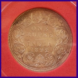 1892 AMS Certified One Rupee Silver Coin Victoria Empress, British India Coinage