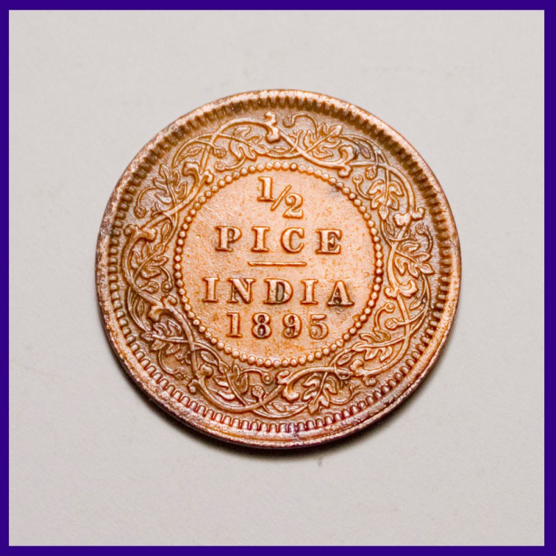 1895 Half (1/2) Pice Victoria Empress British India Coin