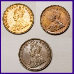 Set of 3 AUNC 1920, 1934, 1935 One Quarter Anna George V Coins