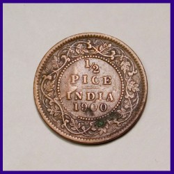 1900 Half (1/2) Pice Victoria Empress British India Coin