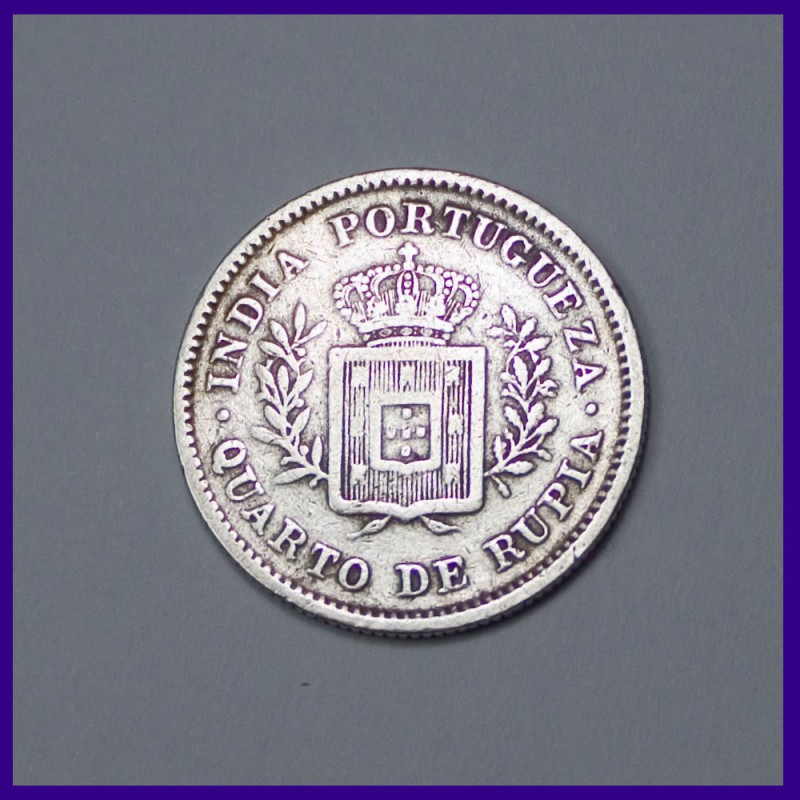 1881 Portuguese Quarto De Rupia (1/4th Rupee) Silver Coin