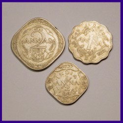 1946 Set of 3 Different George VI Coins 2 Anna, 1 Anna, 1/2 Anna