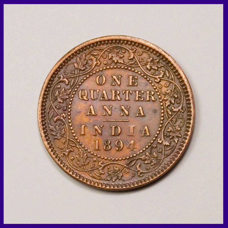 1894 Victoria Empress One Quarter Anna Copper Coin