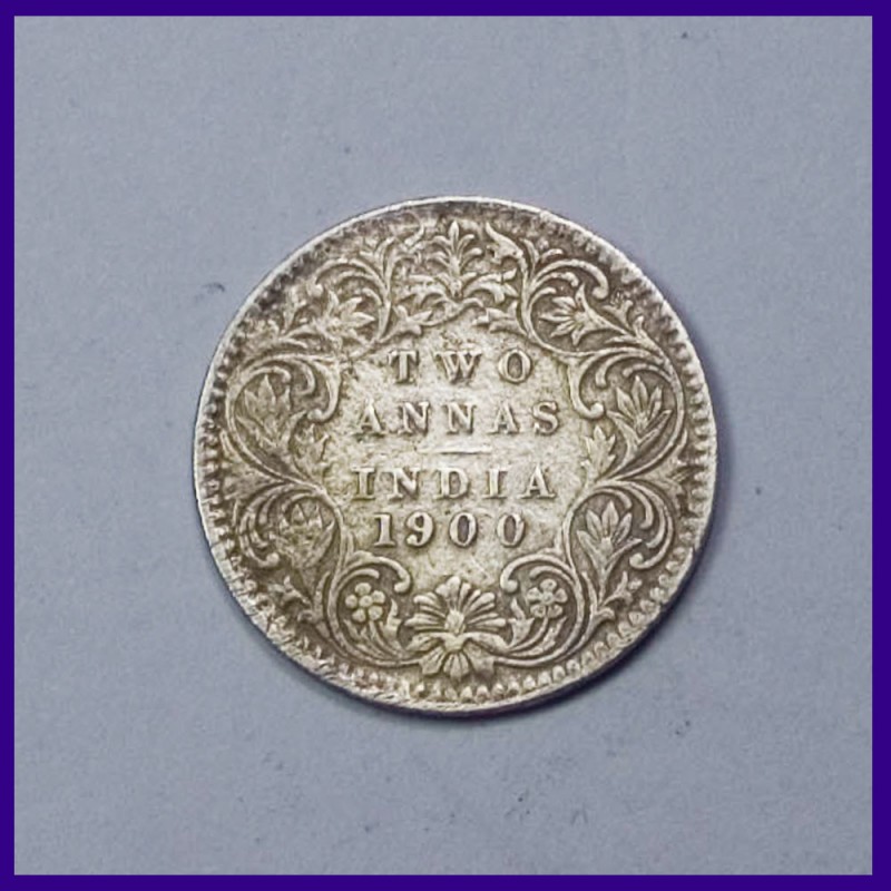 1900 Two Annas Victoria Empress Silver Coin, British India